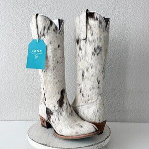Lane Plain Jane Cowhide Cowboy Boots Tall Brown Western Hair on Hide Womens 10